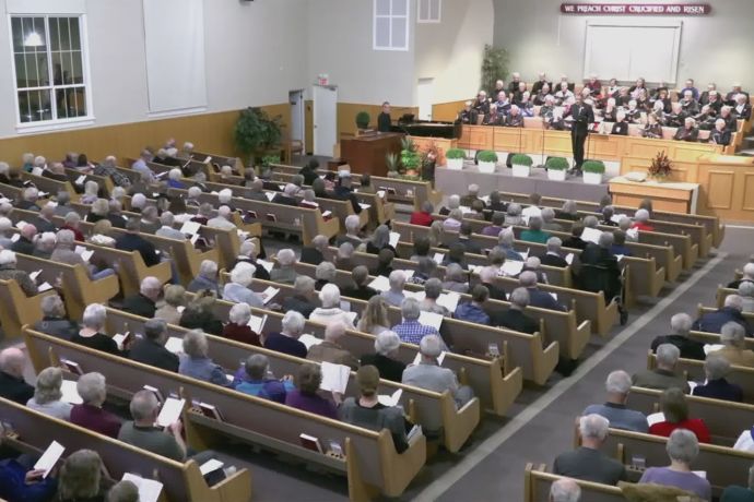 view of congregation from back of church