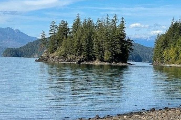 water with small island in foreground