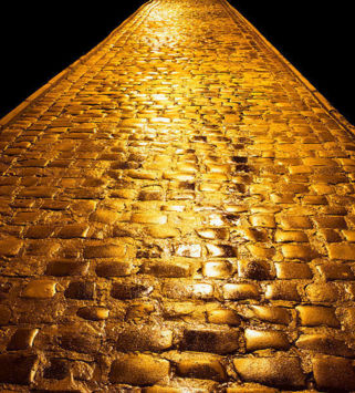 golden cobble road with black background